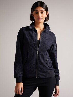 Ted Baker Sz 6 Larsine Mixed Media Lace Navy Full Zip Light Jacket